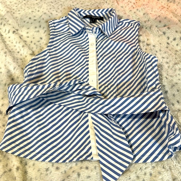 French Connection Blue and White Striped Top - Picture 1 of 4
